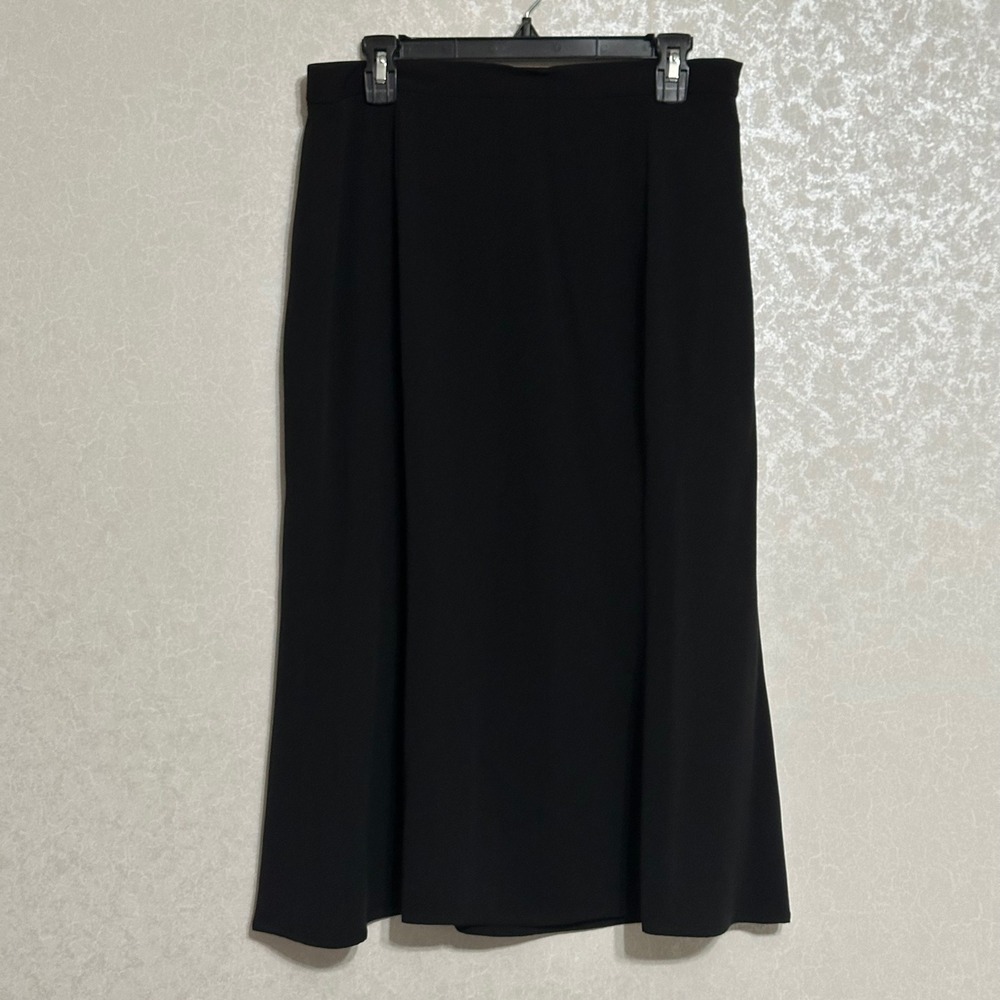 Doncaster Collection Silk Blend A-Line Midi Skirt Black Neutral Minimalist Sz 12